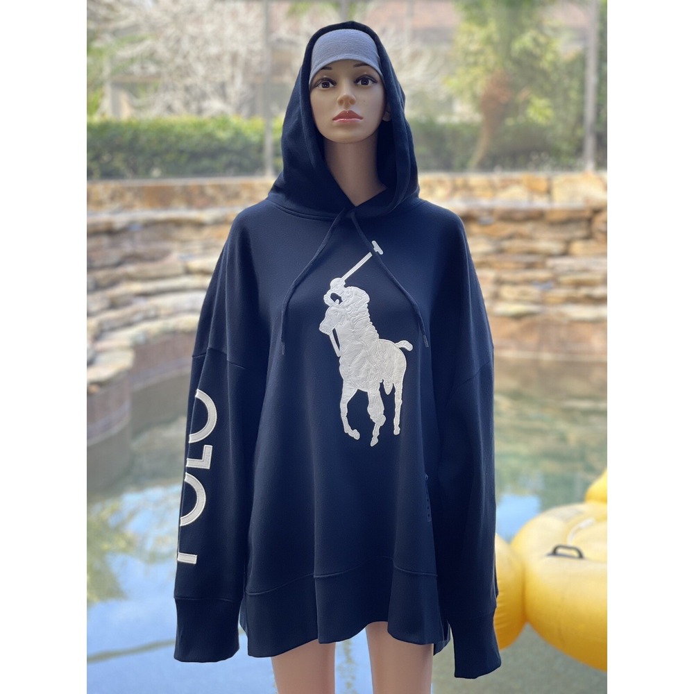 Polo Ralph Lauren Black Leather Big Pony Hoodie M/L Women's Activewear